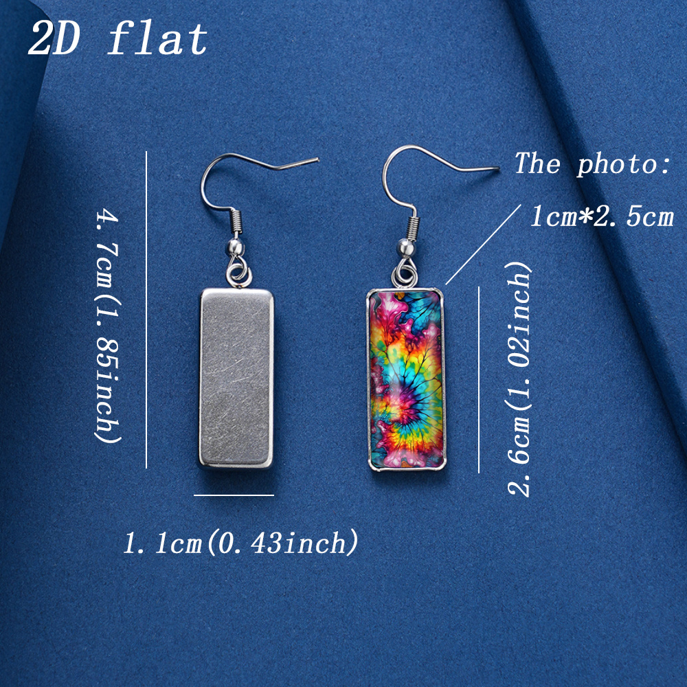 Rainbow Gradient Tie Dye Swirl Pattern Glass Cabochon Earrings